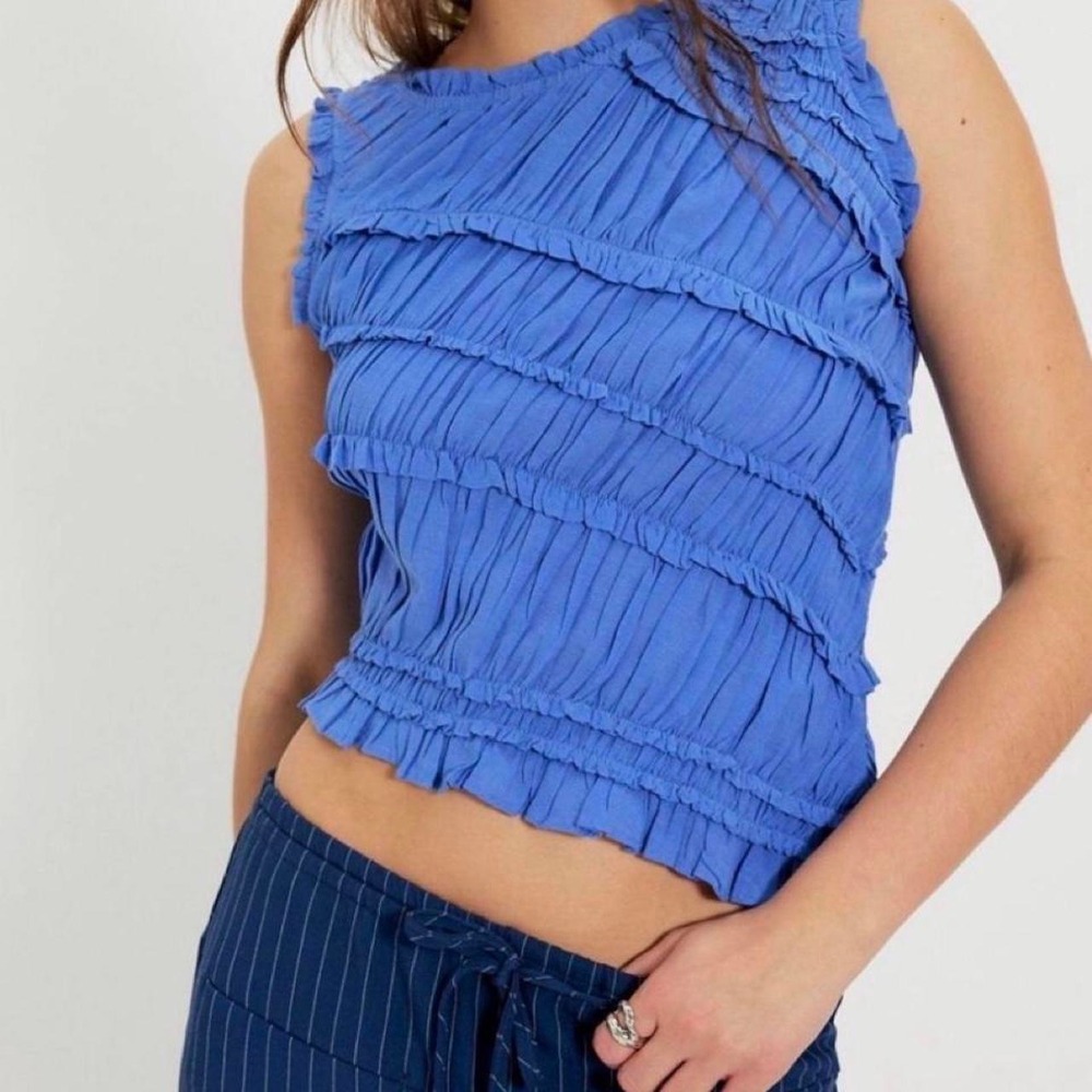 Free People Pink Sands Smocked Ruffle crop top with horizontal ruffles